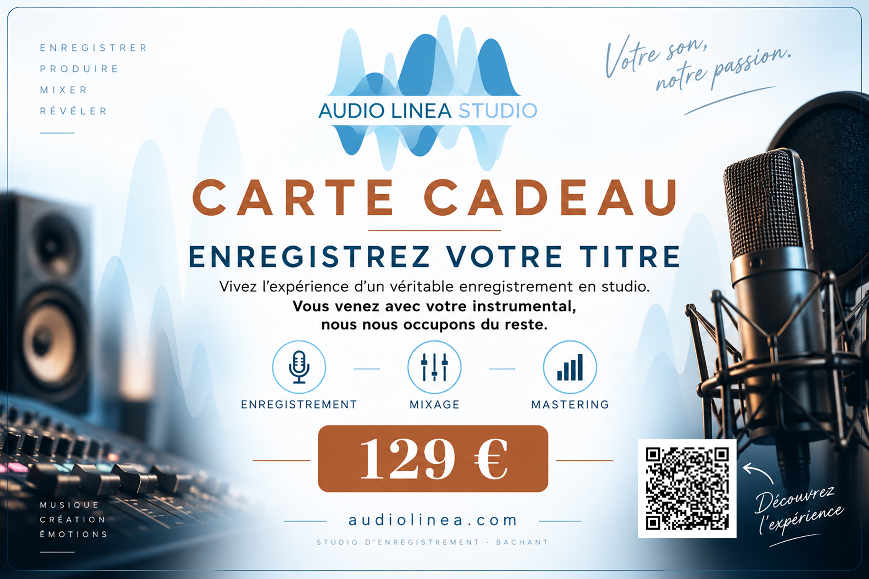 Carte cadeau Audio Linea Studio - Enregistrez votre titre