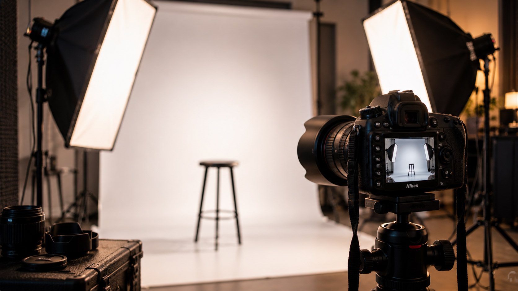 Installation photo pour shooting portrait au studio