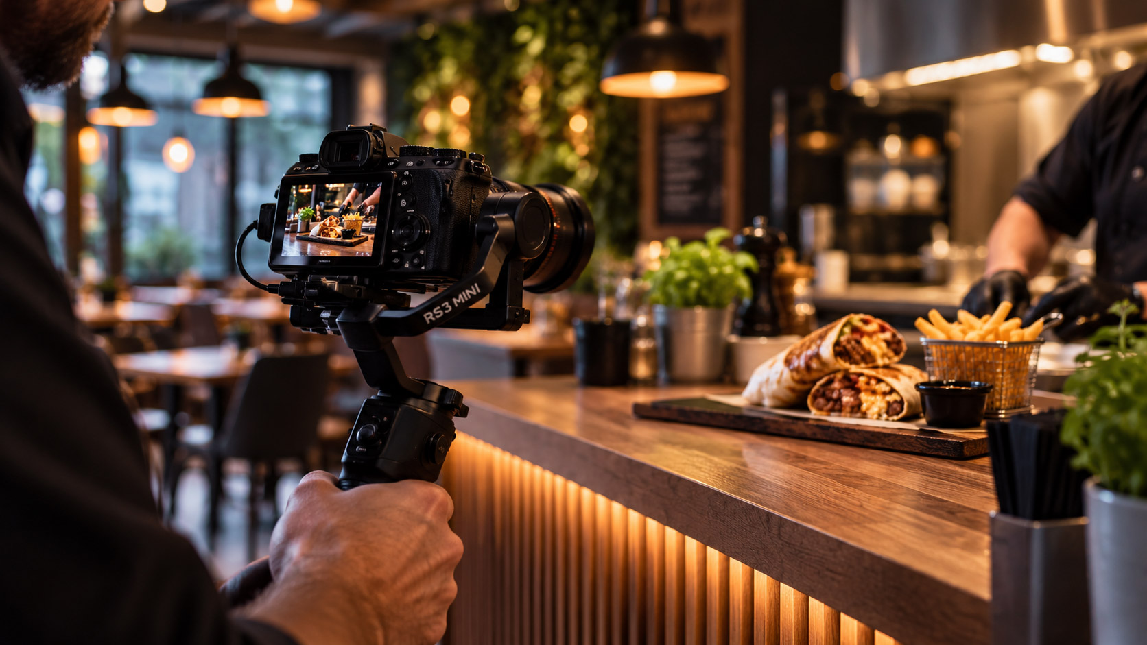 Illustration d'un tournage avec caméra et stabilisateur